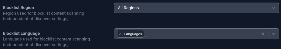 Blocklist Region and Language Settings
